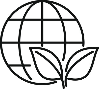 recommend clip art: Line art icon of a globe with two leaves growing, symbolizing environmental protection and sustainability