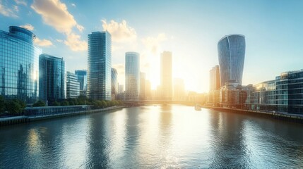 Fototapeta premium London Skyline at Sunset with River Thames
