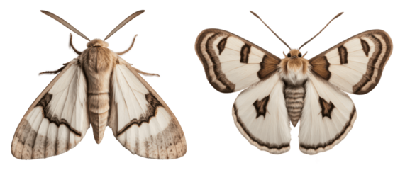two white moths isolated on transparent background