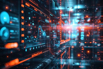 Obraz premium Digital data visualization with vibrant graphs and metrics in a high-tech environment