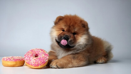 baby chow chow eating donut