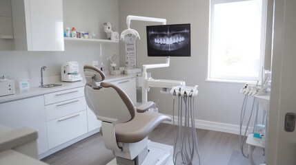 New Zealand dentist, performing a routine check-up in a comfortable, modern clinic.