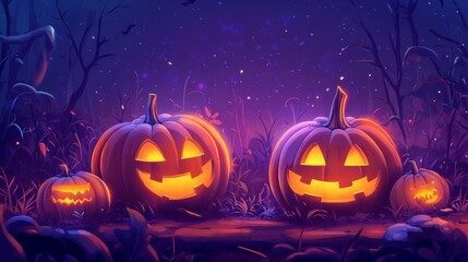 Purple background with pumpkins, letterhead, background, card, template, halloween, vector , illustration