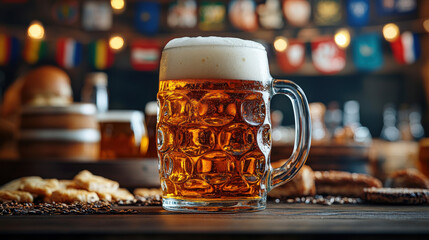 Beer mug overflowing with foam