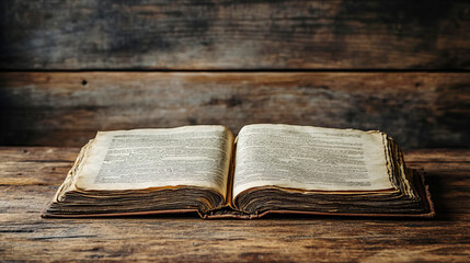 Fototapeta premium an old open book on an old wooden table