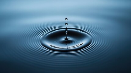 Close-up of a water droplet landing on a calm surface creating ripples in a serene environment