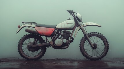 Vintage Dirt Bike Amidst Foggy Environment