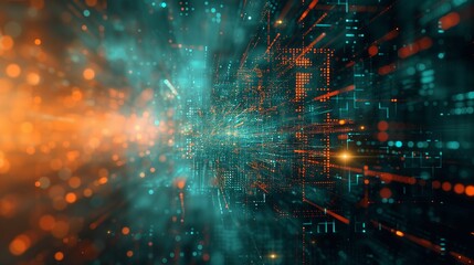 Obraz premium Abstract digital landscape showcasing vibrant data streams in teal and orange hues