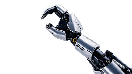 Metallic Robotic Arm in Open Grasp on Transparent Background
