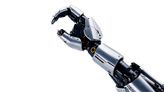 Metallic Robotic Arm in Open Grasp on Transparent Background
