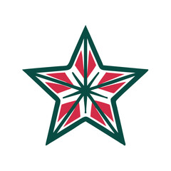 Christmas star icon featuring a vibrant design in red and green colors, symbolizing holiday spirit
