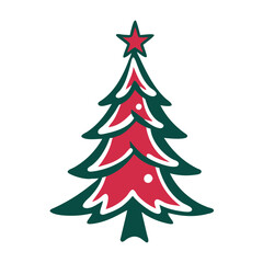 Obraz premium Christmas tree icon with red decorations and green leaves suitable for holiday concepts
