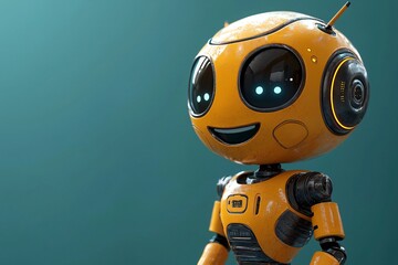 A cheerful 3D rendered robot with mock-up text bubbles, ideal for Business presentations, tech events, and marketing materials. Suitable for digital or print use.