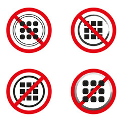 No grid icon. Prohibited squares symbol. Red circle warning. Vector restriction sign.