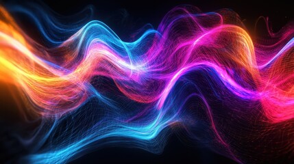 Fototapeta premium Neon Warp - Abstract Fluid Lines in Vibrant Colors on Black Background