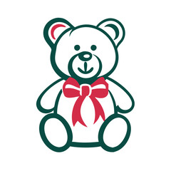 Obraz premium Christmas teddy bear icon with red bow, suitable for holiday decorations and gifts