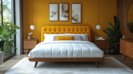 Modern Bedroom Interior with Yellow Accents