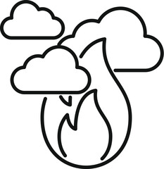 Line art icon of fire engulfing the earth with clouds, representing the urgent issue of global warming