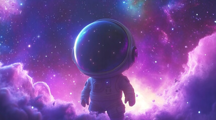 An astronaut gazing into a vibrant galaxy, surrounded by colorful cosmic clouds and twinkling stars, represents exploration and wonder.