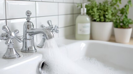 Fototapeta premium Cleaning bathroom drains, removing hair and soap buildup