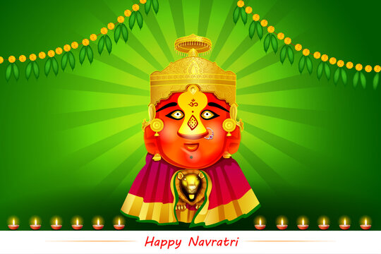 A beautiful illustration of goddess renuka mata in happy navtatri background