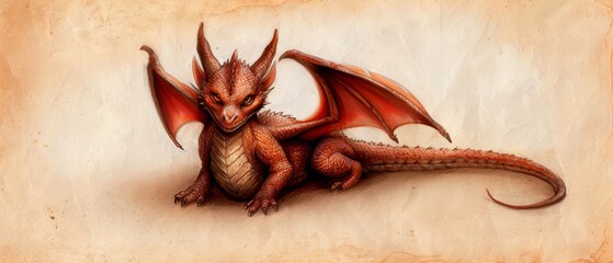  A red dragon draws on paper, its face expressionally depicting grunge