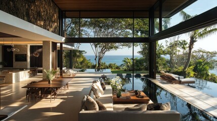 Fototapeta premium Modern House with Infinity Pool and Ocean View