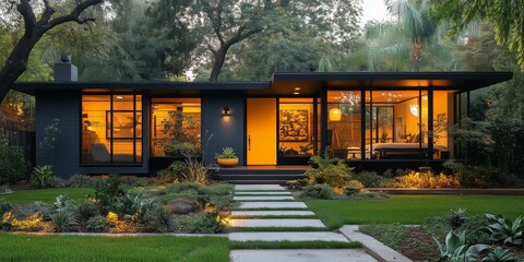 Fototapeta premium Modern Contemporary House with Large Yard and Outdoor Seating