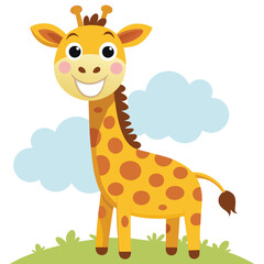 A cute, cheerful little giraffe smiles brightly on a white background.vector illustrator.