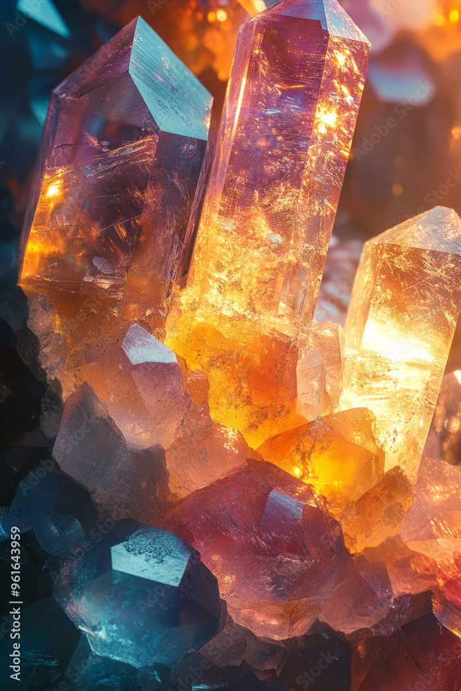 Poster A macro shot of light passing through a crystal gemstone,