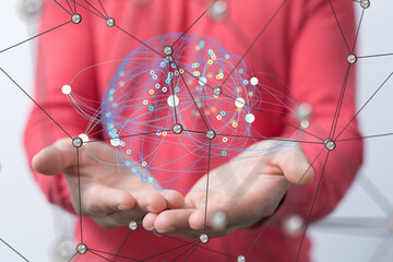 Global network. Blockchain. 3D illustration. Neural networks and artificial intelligence. Abstract