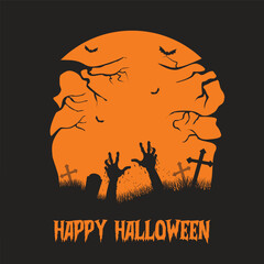 Halloween background with cemetery landscape