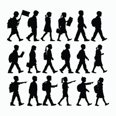 Fototapeta premium Vector silhouette of school kids back to school illustration template