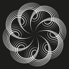 Abstract circular pattern. Swirling white lines. Geometric radial design. Vector mandala shape.