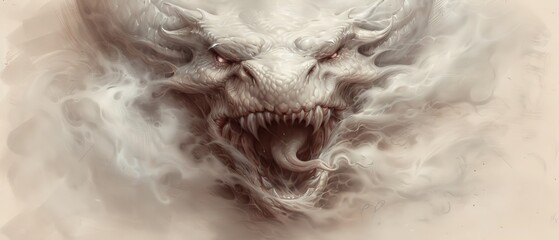 Fototapeta premium open mouth, wide-eyed; smoke swirls around