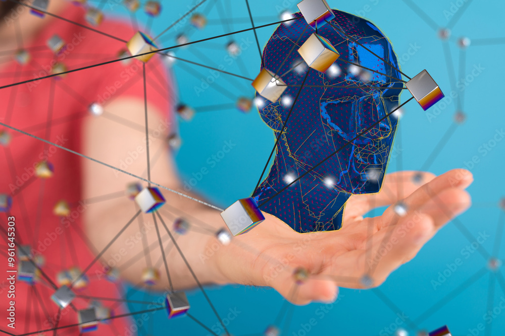 Poster human head and brain.deep learning , machine learning and artificial intelligence , ai technology,