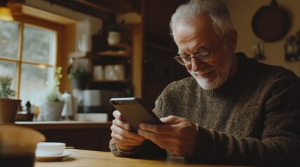Wise Old Man Using Cell Phone