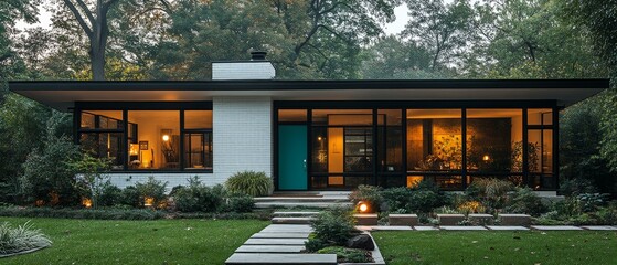 Fototapeta premium Modern Mid-Century House in a Forest Setting
