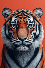 Fototapeta premium Stylized, abstract tigers with glowing stripes in orange, black, and white,