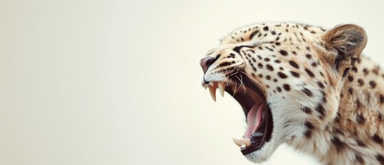  A tight shot of a cheetah with its mouth agape, revealing expanded teeth