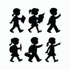Obraz premium Vector silhouette of school kids back to school illustration template
