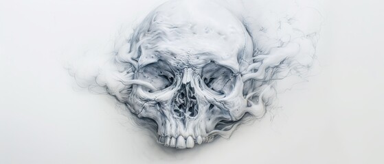  A sketch of a skull emitting smoke from its lower jaw