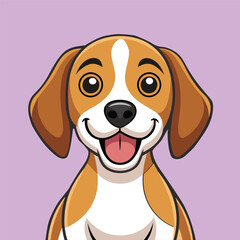 Beagle smiling happy dog, funny friendly pet, brown and white, violet background.Vector Illustrator.