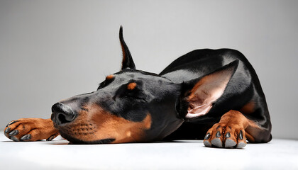 sleeping doberman lying peacefully