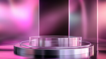 A 3D realistic pink podium studio room