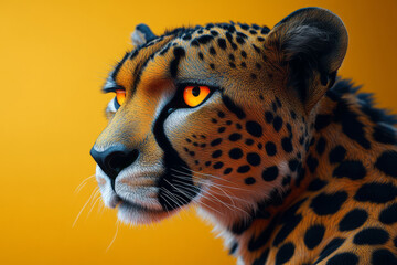 Obraz premium Stylized, abstract cheetahs with glowing spots in yellow, black, and orange,