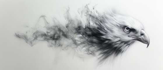  A black-and-white image of an eagle's head exhaling smoke