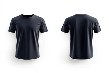 Front and back views of a Navy Blue T shrit mockup, on white background