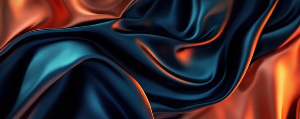 Fototapeta premium A close-up of vibrant, abstract silk fabric with dynamic folds in rich blue and fiery red hues, creating a luxurious, flowing texture.