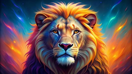Naklejka premium digital illustration of a regal lion icon concept bold vibrant colors dramatic majestic powerful
